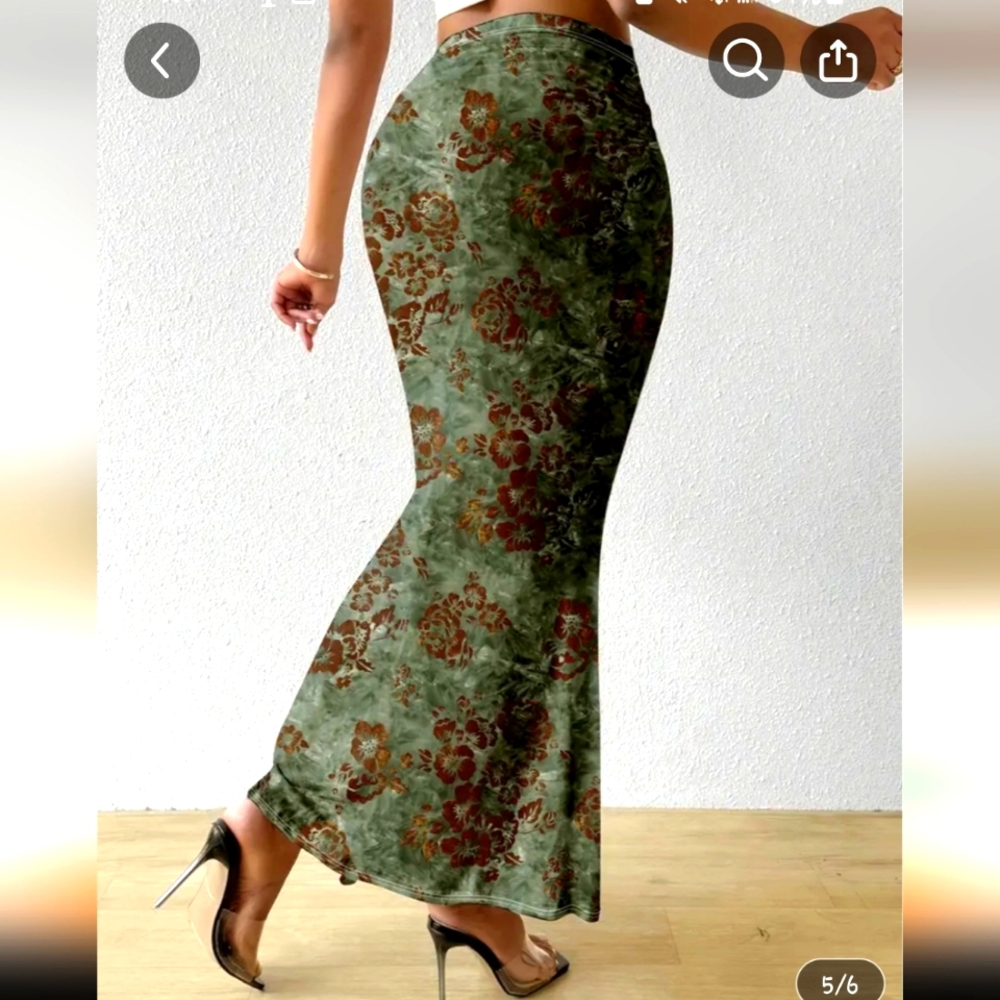 Women size med Floral Green/brown Maxi Skirt - Picture 4 of 5
